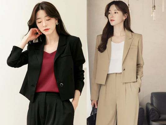 Basic Elegant Short Jacket for Spring Fall / Korean Style Classic Jacket / Notched Collar One-Button Jacket / Luxury Wear Elegant Jacket