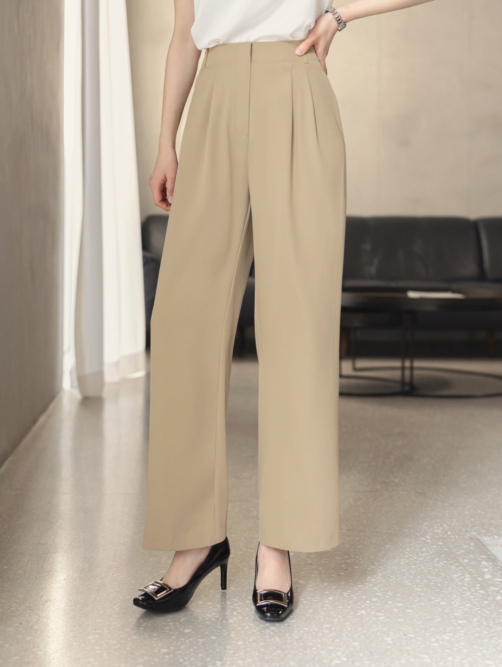 Comfortable Elegant Wide Slacks Pants for Women / Korean Style Women Pintuck Wide Slacks / Comfortable Casual Office School Pants