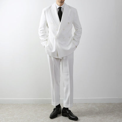 Classic Fit Men's Basic Suit Pants in Ivory Color / Dress Pleat Trousers