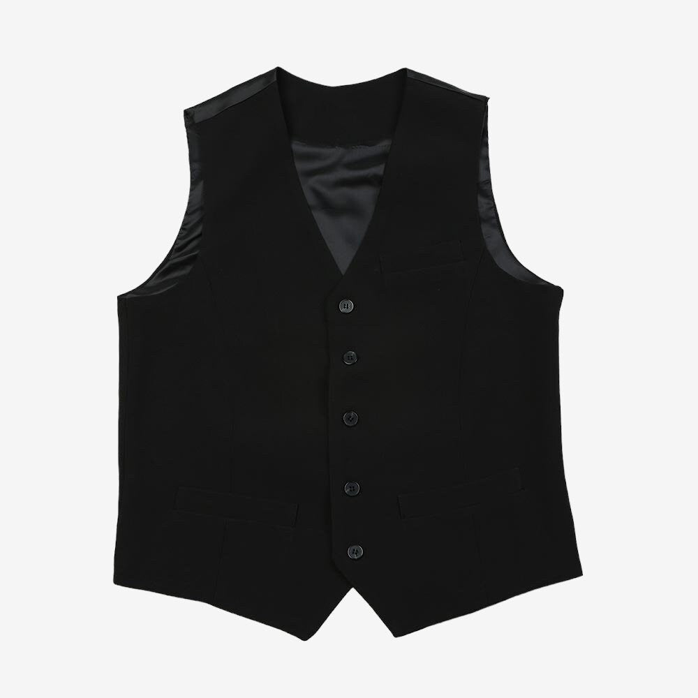 Classic Fit Men's Basic Suit Vest in Black Color / Dress Suit 5 Button Waistcoat Classic Button Up