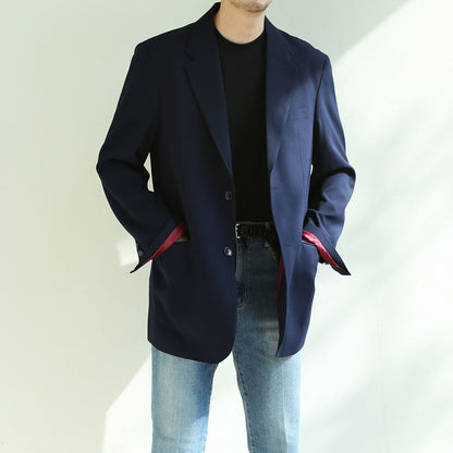 Basic Overfit Men's Single Suit Jacket in Navy Color / Single Breasted Jacket