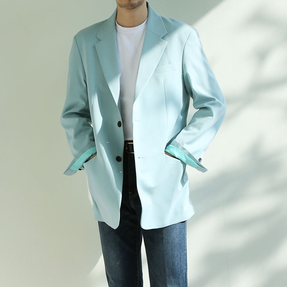 Basic Overfit Men's Single Suit Jacket in Mint Green Color / Single Breasted Jacket