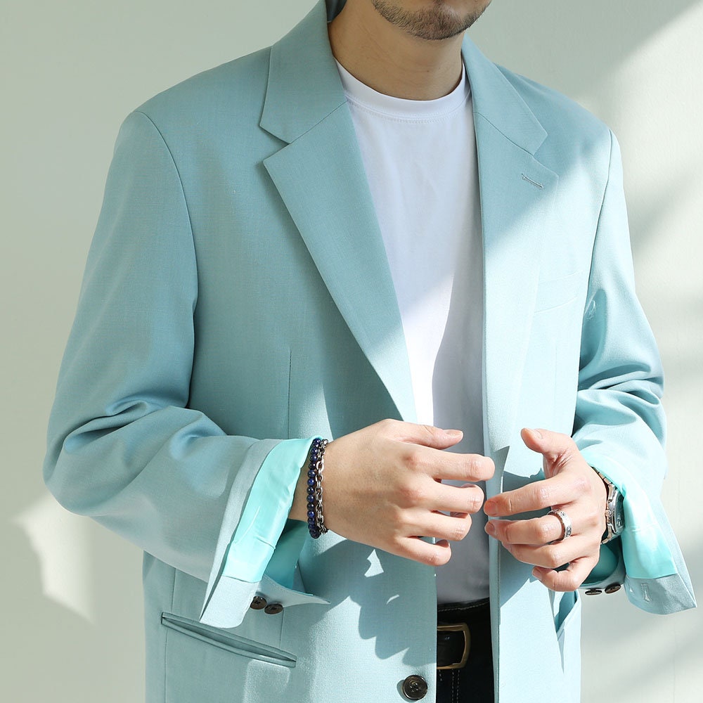 Basic Overfit Men's Single Suit Jacket in Mint Green Color / Single Breasted Jacket