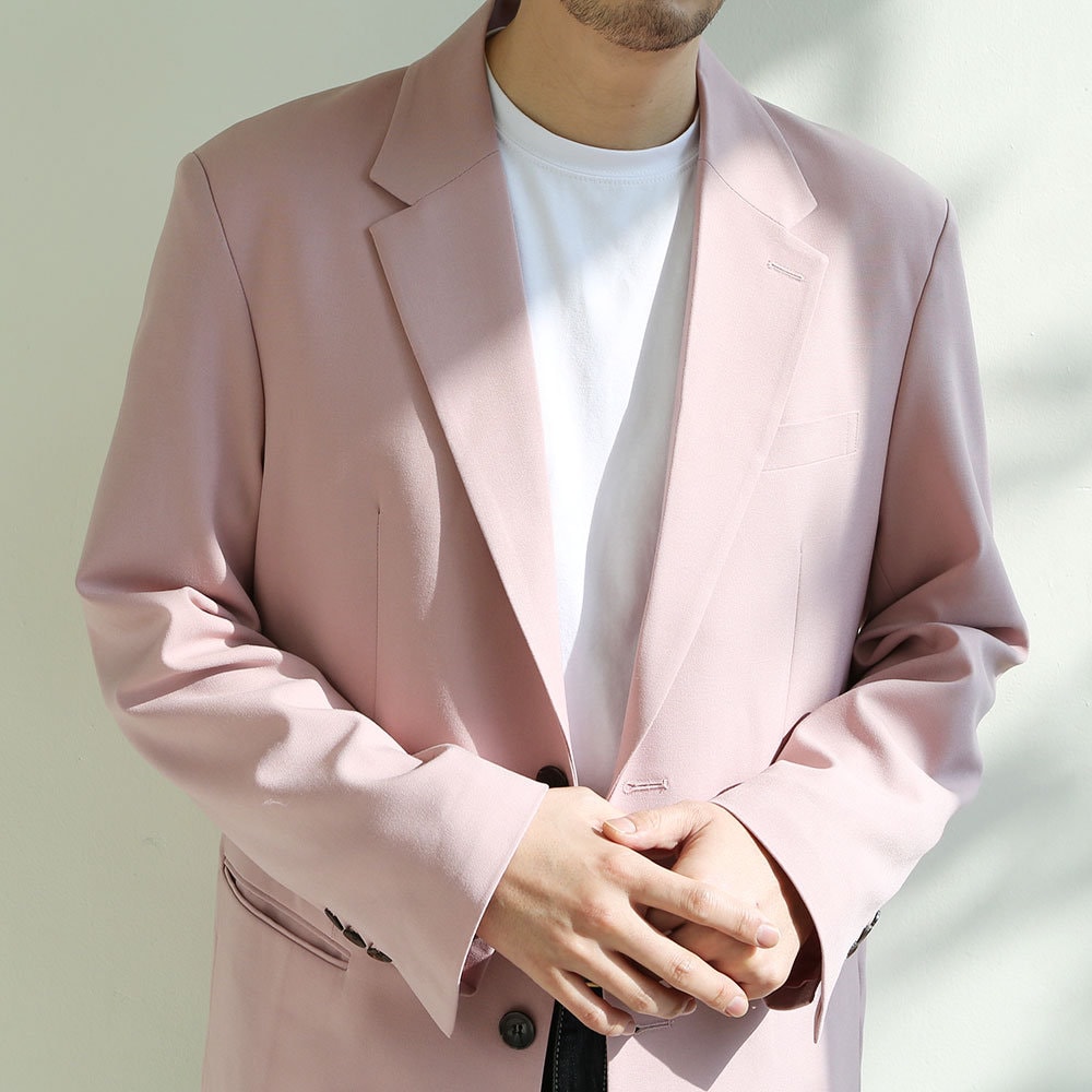 Basic Overfit Men's Single Suit Jacket in Light Pink Color / Single Breasted Jacket