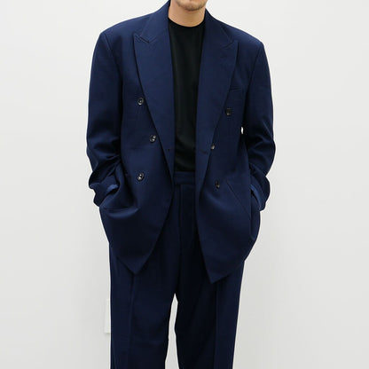 Basic Overfit Men's Suit Pants in Navy Color / Dress Pleat Semi-Balloon Fit Tailored Trousers