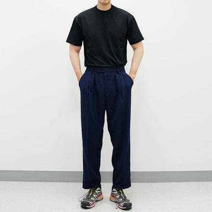 Basic Overfit Men's Suit Pants in Navy Color / Dress Pleat Semi-Balloon Fit Tailored Trousers