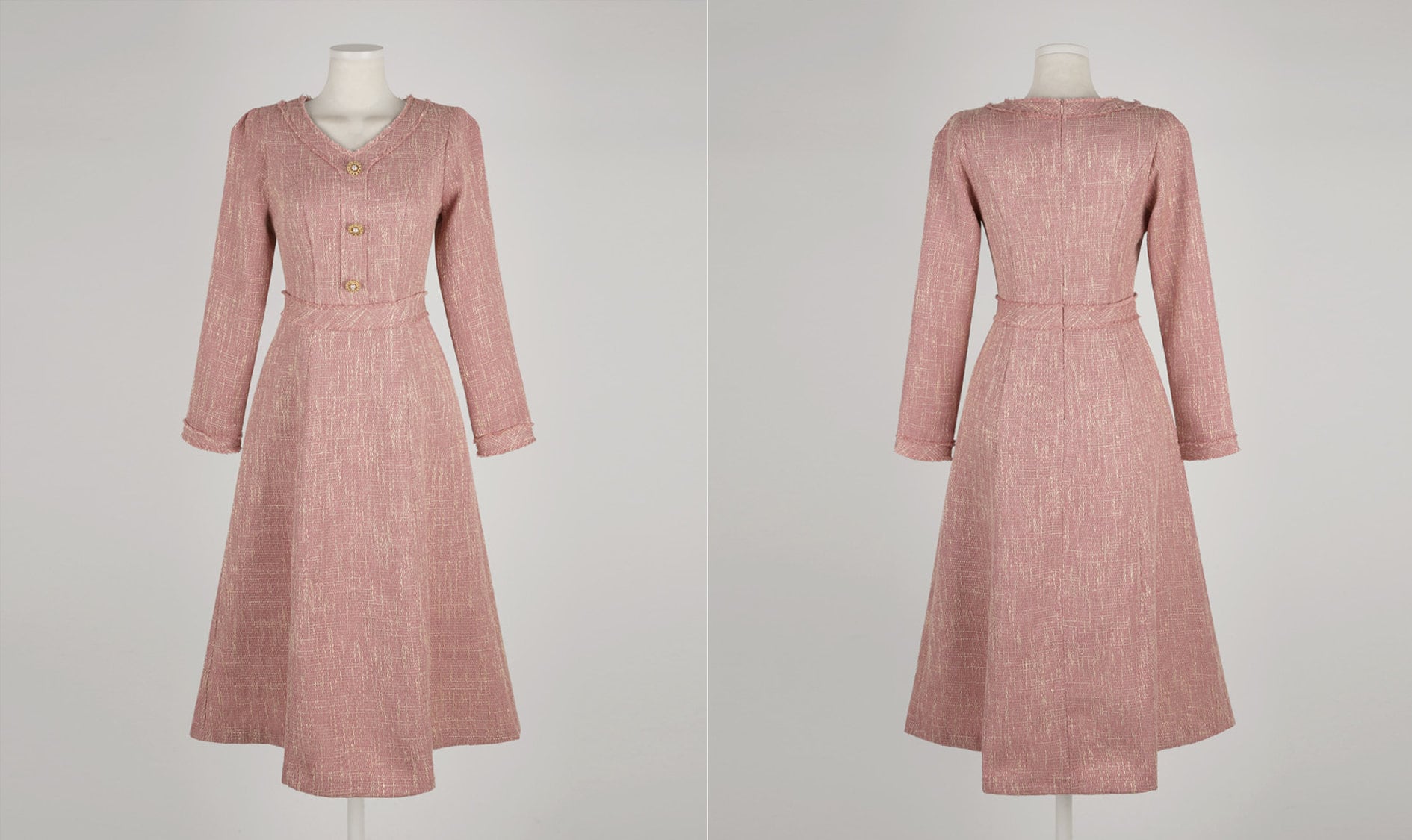 Elegant Feminin V-Neck Tweed Dress / Korean Style Pink Mini Dress / Luxury wear Elegant Party Dress