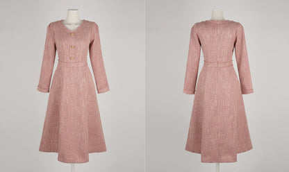 Elegant Feminin V-Neck Tweed Dress / Korean Style Pink Mini Dress / Luxury wear Elegant Party Dress