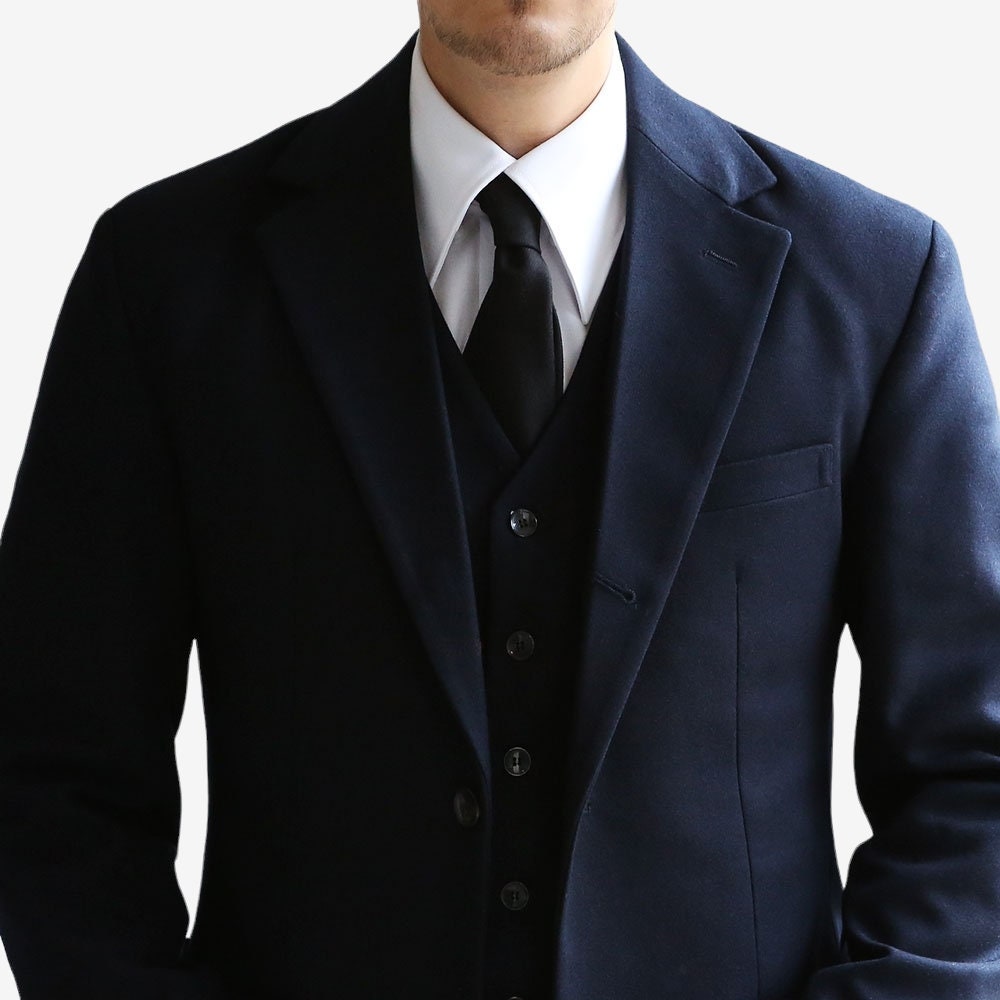 Basic Men's Wool Blend Single Suit Jacket in Navy Color / 3button Tailored Blazer Single Breasted Jacket for Fall Winter