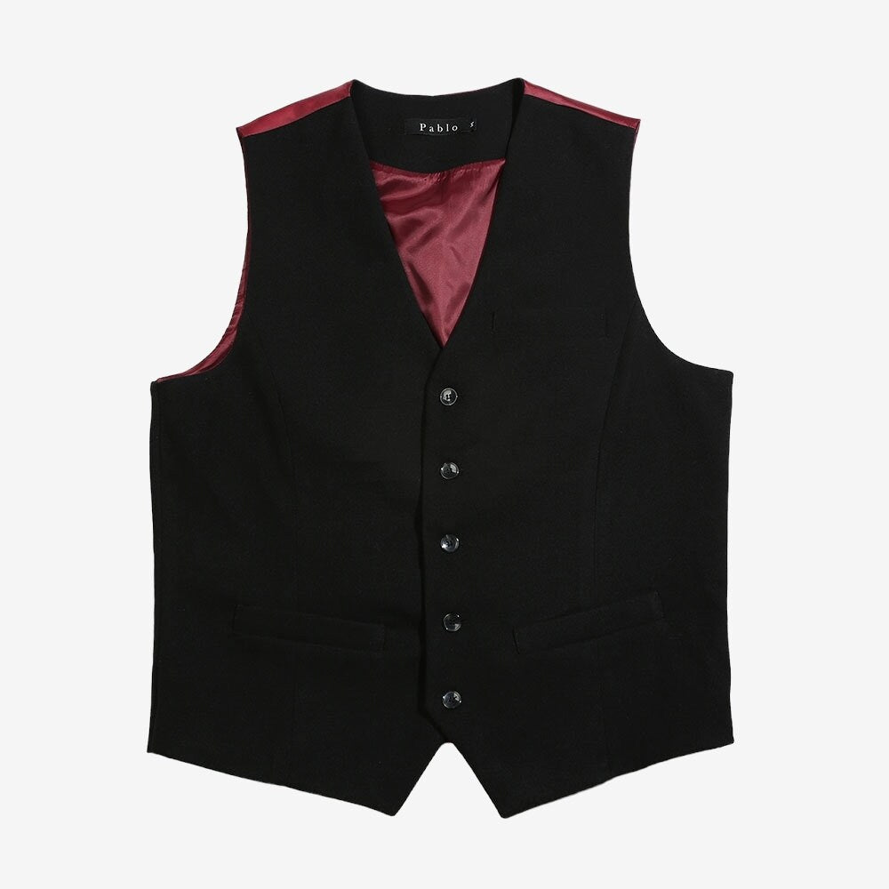 Classic Fit Men's Basic Wool Blend Suit Vest in Black Color / Dress Suit 5 Button Waistcoat Classic Button Up for Fall Winter