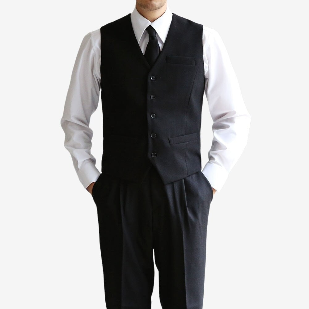 Classic Fit Men's Basic Wool Blend Suit Vest in Black Color / Dress Suit 5 Button Waistcoat Classic Button Up for Fall Winter