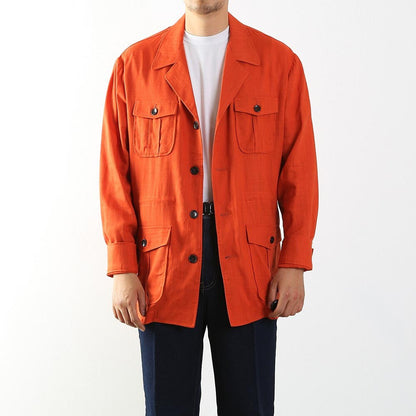 Men's Basic Spring Summer Linen Safari Jacket / Orange Color Summer Coat for Men / Short Coat Jacket