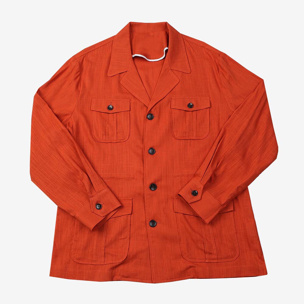 Men's Basic Spring Summer Linen Safari Jacket / Orange Color Summer Coat for Men / Short Coat Jacket