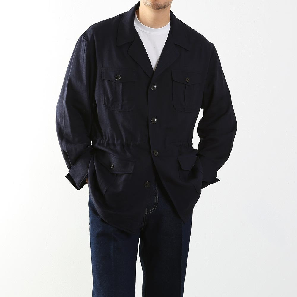 Men's Basic Spring Summer Linen Safari Jacket / Navy Color Summer Coat for Men / Short Coat Jacket