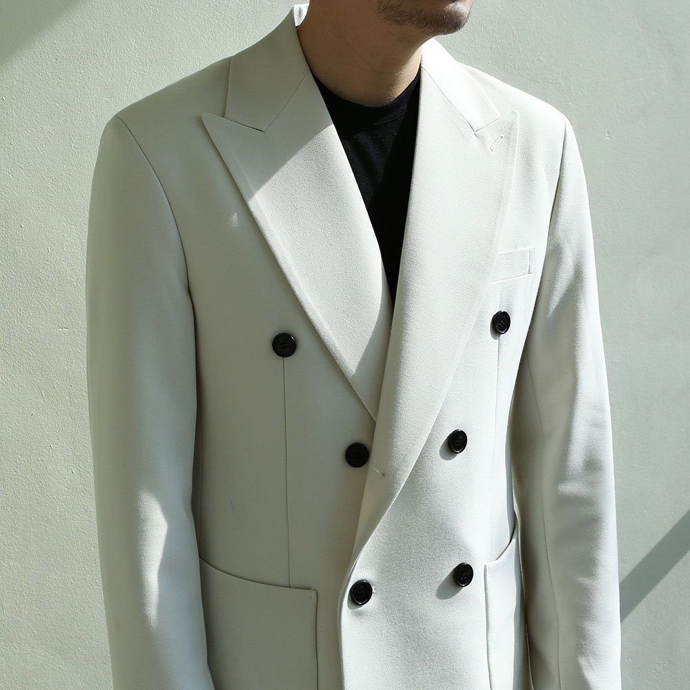 Basic Men's Double Breasted Suit Jacket in Ivory Color / Double Breasted Blazer Jacket