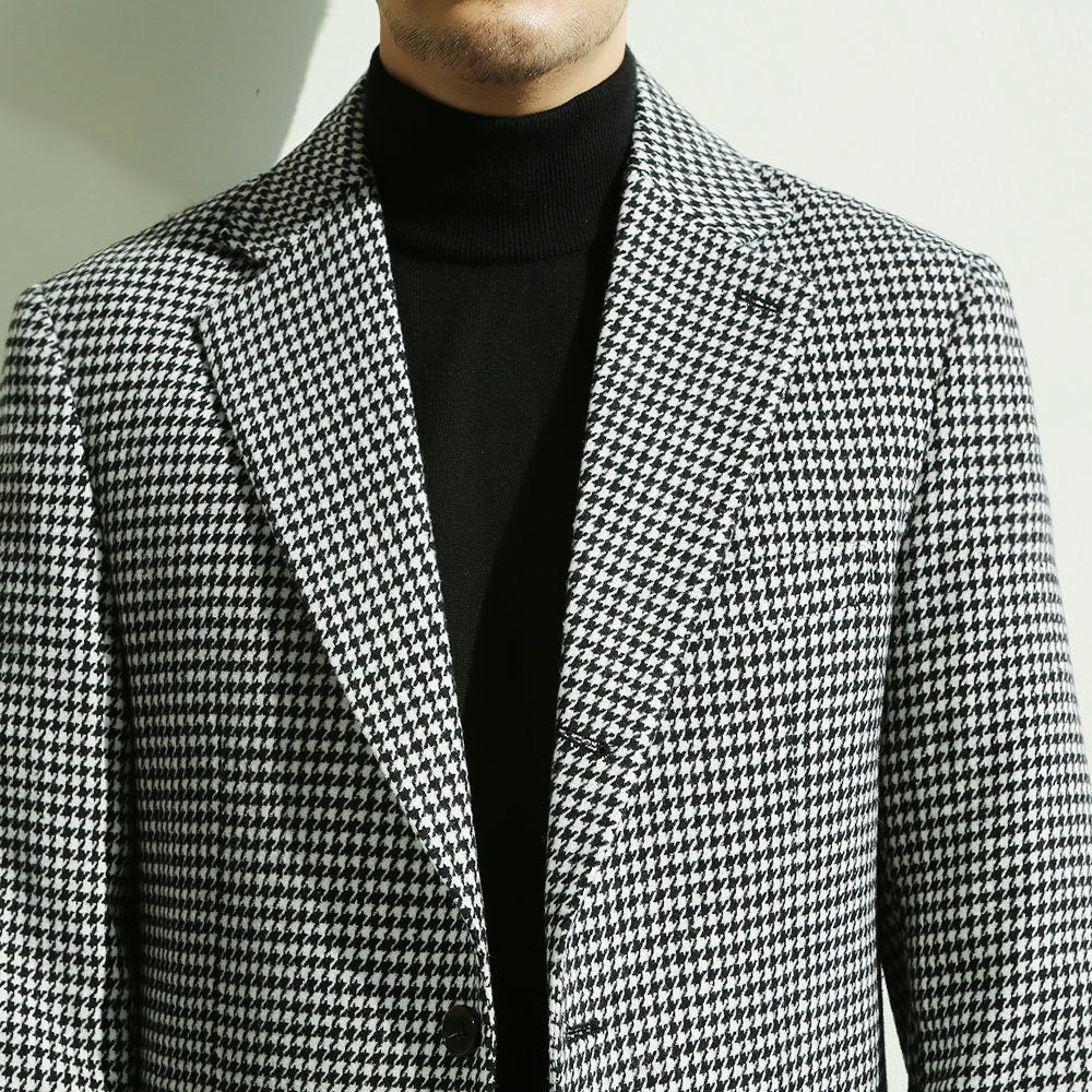 Classic Men's Wool Blend Single Sports Jacket / 3roll 2button Tailored Blazer Single Breasted Houndstooth Jacket