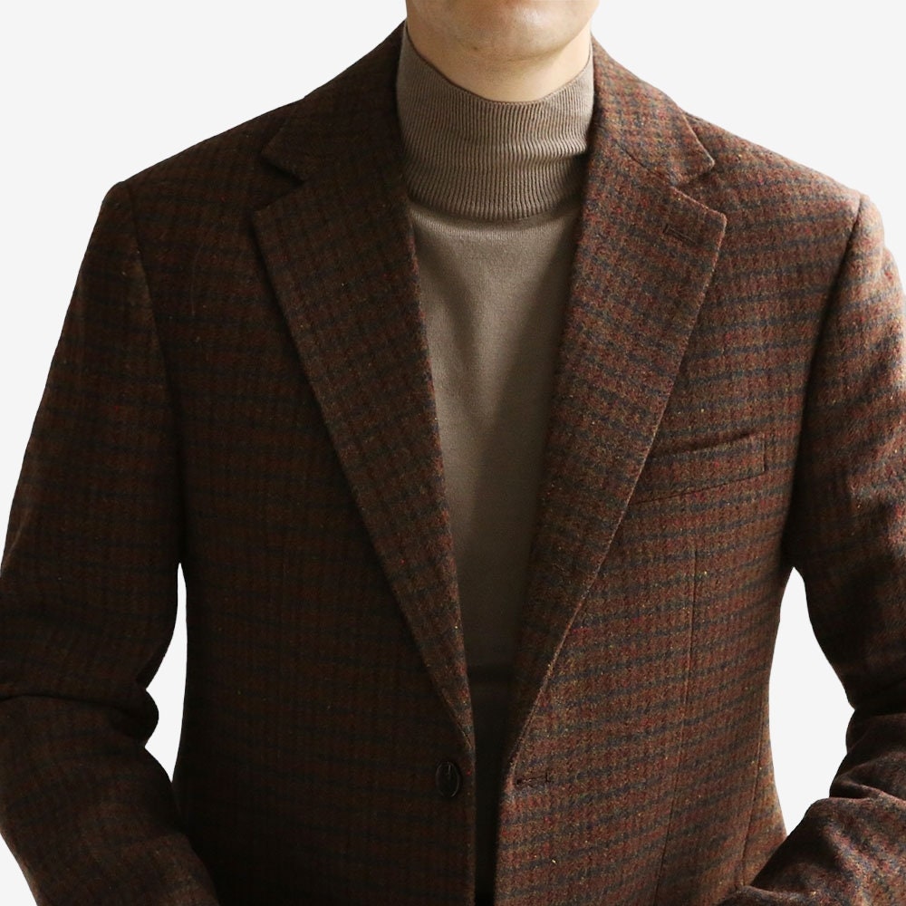 Classic Men's Wool Blend Tweed Single Suit Warm Jacket / 3roll 2button Tailored Blazer Single Breasted Winter Jacket