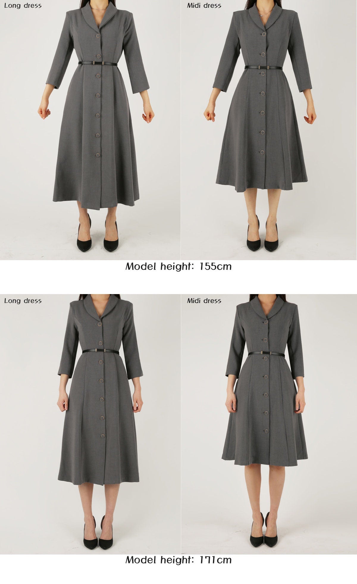 Elegant Feminin Single Button Long Dress with Belt / Korean Style Flare Dress / Modern Chic Midi Dress / Jacket Dress