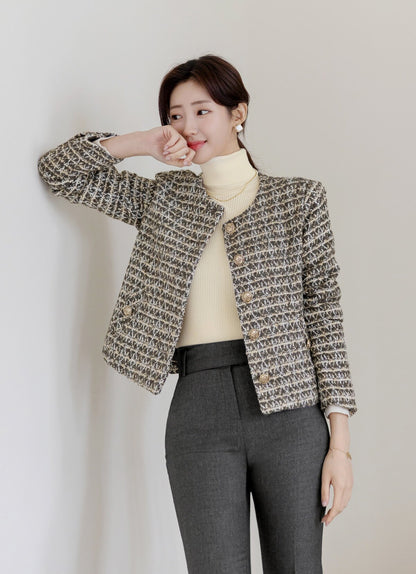 Elegant Warm Tweed Jacket Blazer with Pockets / Korean Style Classic Cardigan Autumn Winter Blazer / Long Sleeve Soft Jacket