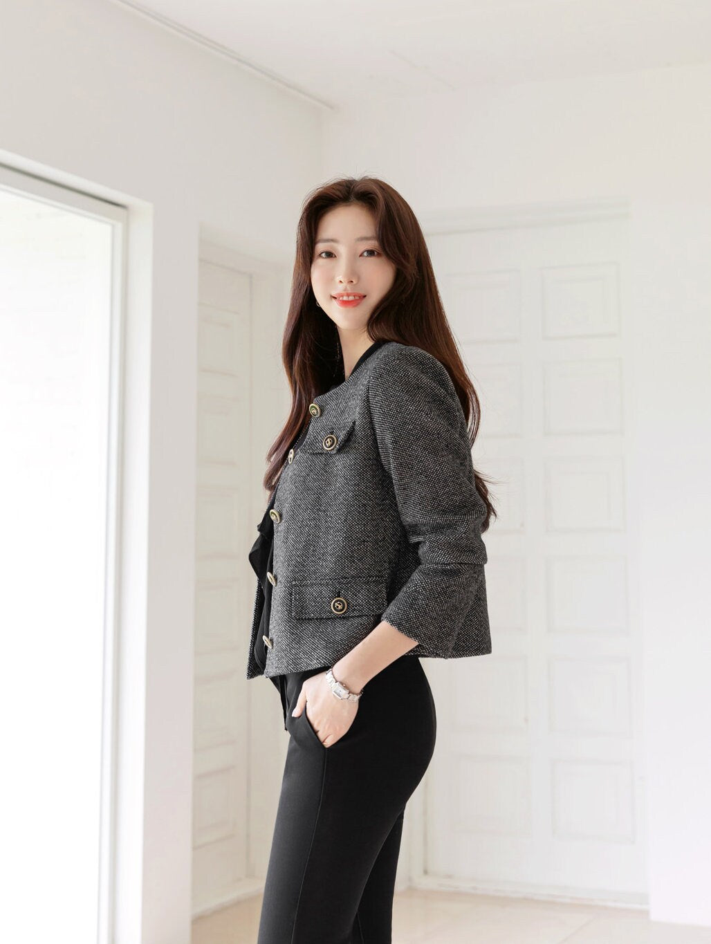 Elegant Classic Tweed Jacket Blazer for Women / Korean Style Classic Cardigan Autumn Winter Blazer / Long Sleeve Soft Jacket