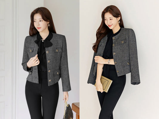 Elegant Classic Tweed Jacket Blazer for Women / Korean Style Classic Cardigan Autumn Winter Blazer / Long Sleeve Soft Jacket