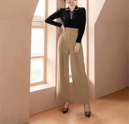 Comfortable Elegant Wide Slacks Pants for Women / Korean Style Women Two Pintuck Wide Slacks / Comfortable Casual Office School Pants