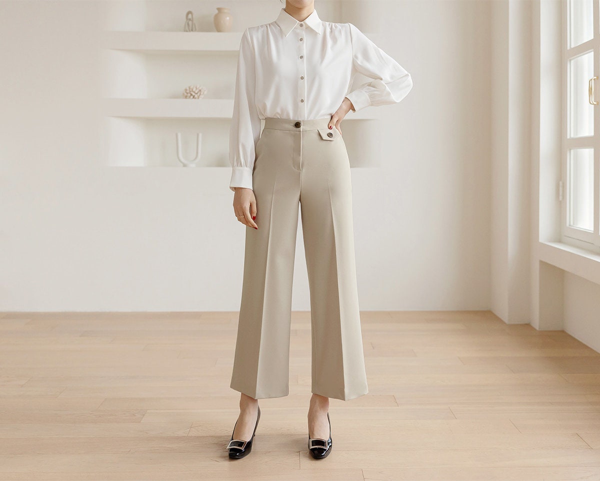 Comfortable Elegant Wide Slacks Pants for Women / Korean Style Women Wide Slacks / Comfortable Casual Office School Pants