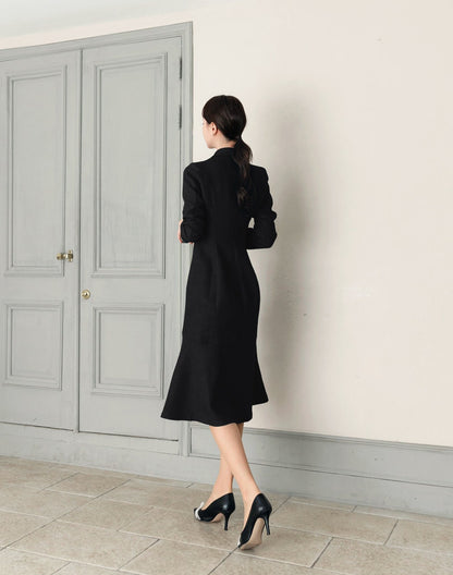 Elegant Feminin Single Button Midi Dress / Korean Style Long Sleeve Mermaid Dress / Modern Chic Midi Dress / Jacket Dress