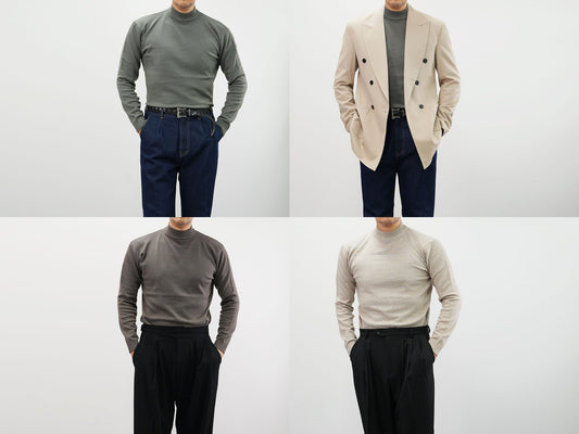 Classic Men's Warm Mock Neck Long Sleeve Knit Top / Korean Style Men Clothes / Office Look Top / Everyday Basic Soft Knit Top