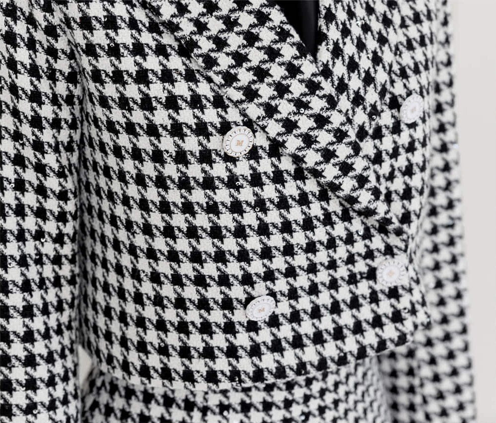 Elegant Houndstooth Pattern Tweed Crop Jacket Blazer for Fall Winter / Korean Style Classic Set up Jacket / Luxury wear Soft Jacket