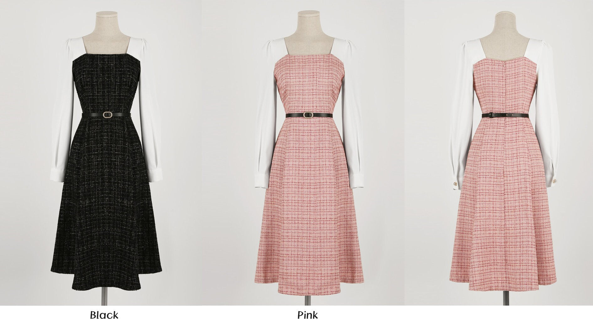 Classic Elegant Layered Tweed Flare Dress with Belt / Korean Style Feminine Mini Dress / Luxury wear Elegant Dress