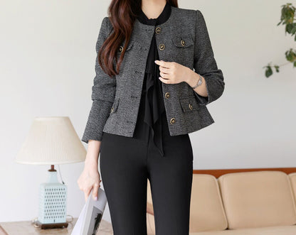 Elegant Classic Tweed Jacket Blazer for Women / Korean Style Classic Cardigan Autumn Winter Blazer / Long Sleeve Soft Jacket