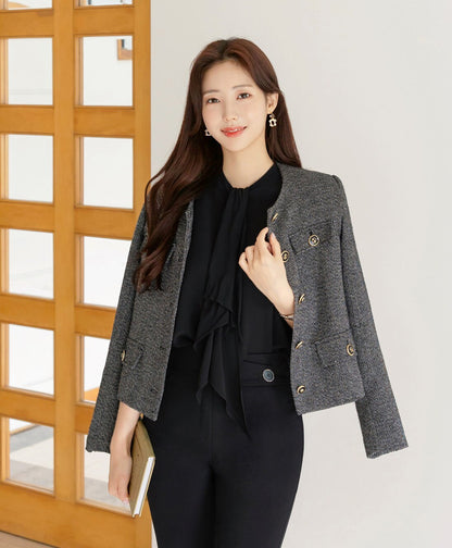 Elegant Classic Tweed Jacket Blazer for Women / Korean Style Classic Cardigan Autumn Winter Blazer / Long Sleeve Soft Jacket