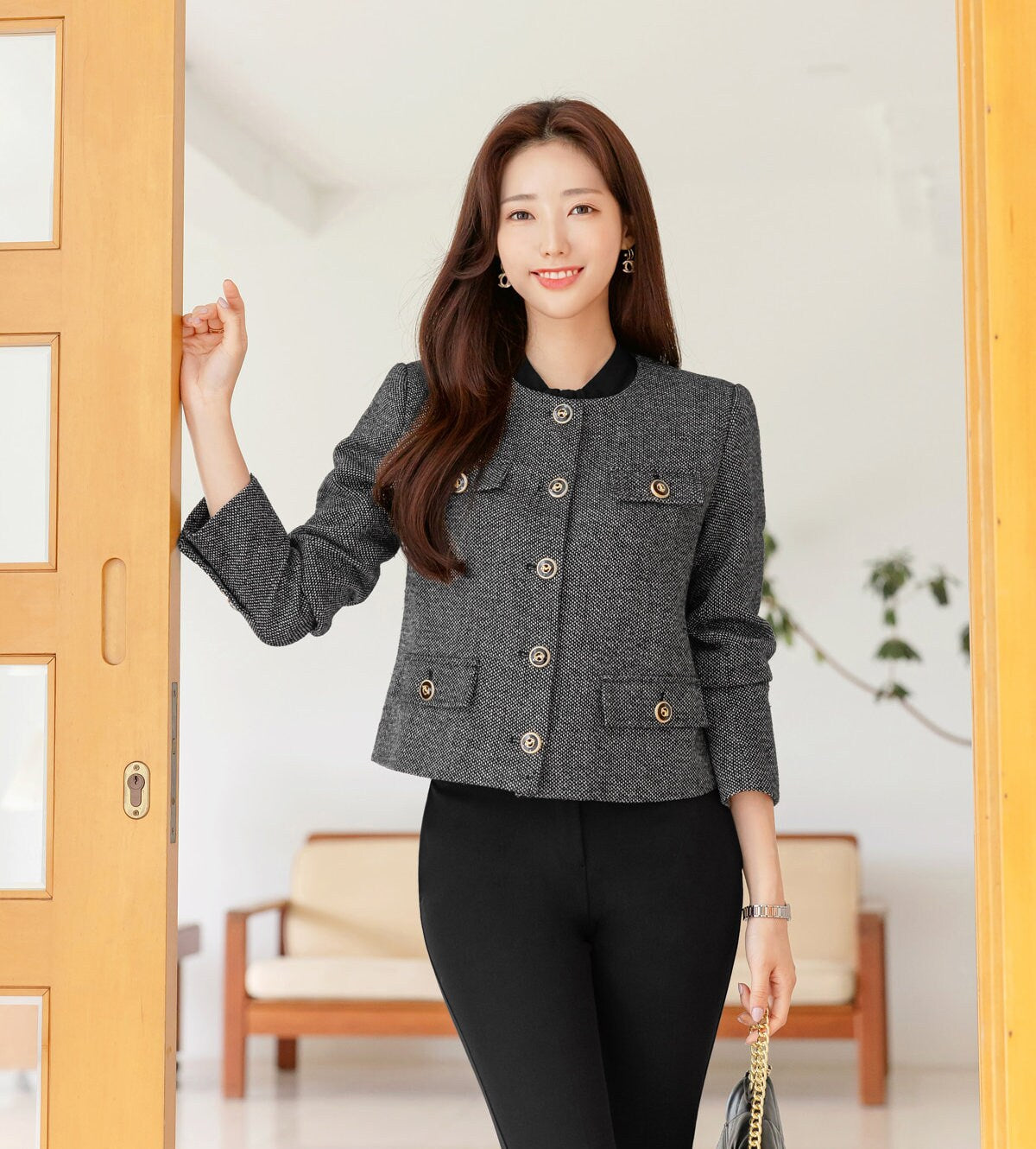 Elegant Classic Tweed Jacket Blazer for Women / Korean Style Classic Cardigan Autumn Winter Blazer / Long Sleeve Soft Jacket