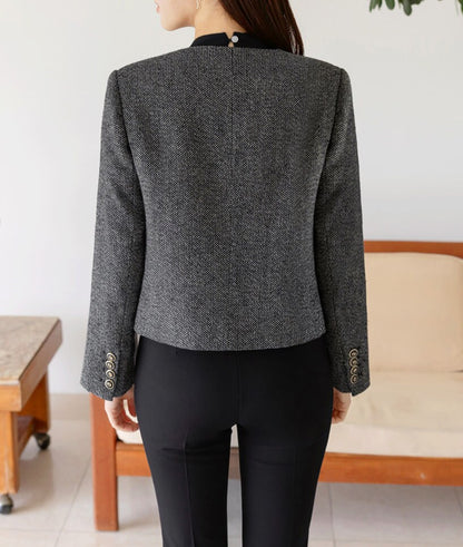 Elegant Classic Tweed Jacket Blazer for Women / Korean Style Classic Cardigan Autumn Winter Blazer / Long Sleeve Soft Jacket