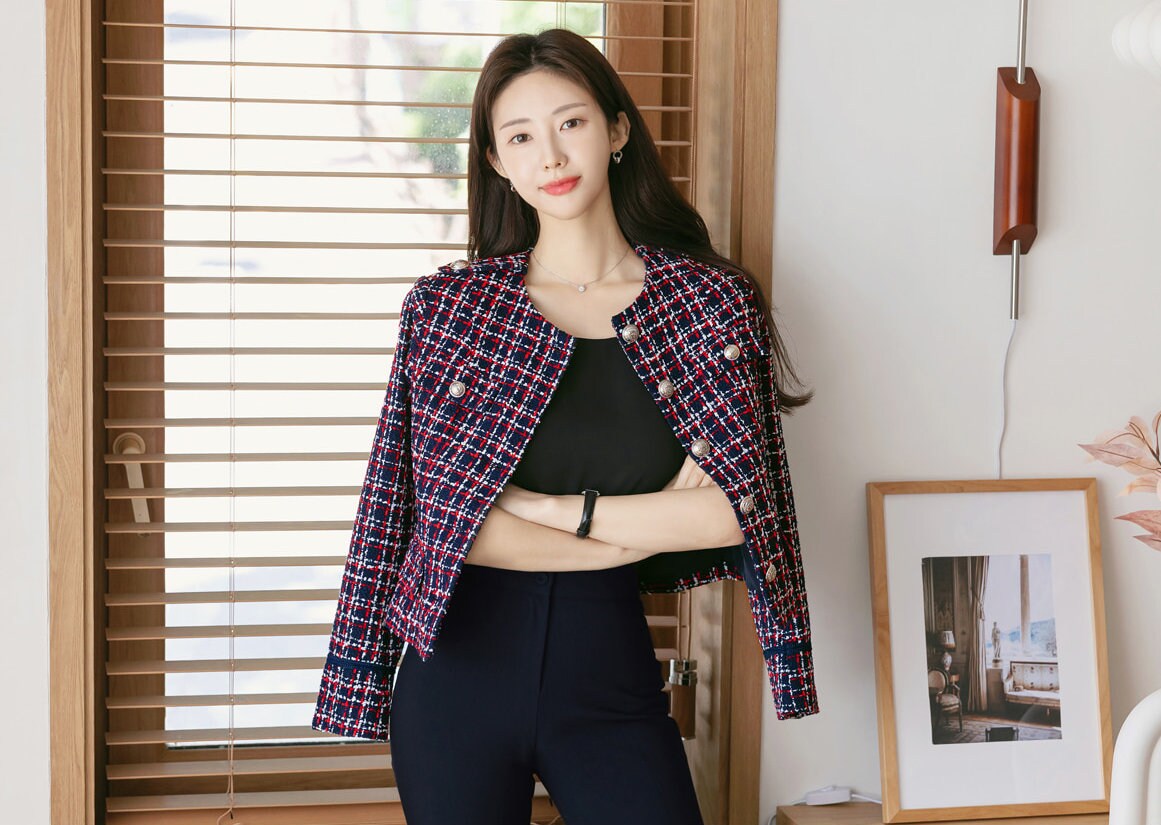 Chic Elegant Tweed Jacket Blazer/ Korean Style Classic Cardigan Autumn Blazer / Long Sleeve Soft Jacket