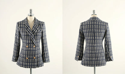 Women Double Breasted Tweed Blazer / Korean Style Tailored Jacket for Women / Gold Button Jacket for Fall Winter