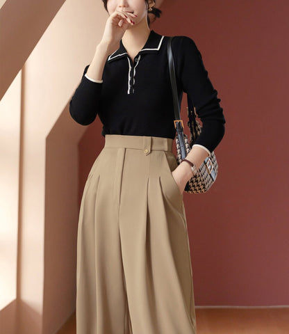 Comfortable Elegant Wide Slacks Pants for Women / Korean Style Women Two Pintuck Wide Slacks / Comfortable Casual Office School Pants