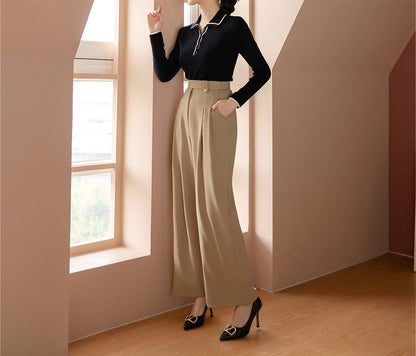 Comfortable Elegant Wide Slacks Pants for Women / Korean Style Women Two Pintuck Wide Slacks / Comfortable Casual Office School Pants