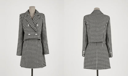 Elegant Houndstooth Pattern Tweed Crop Jacket Blazer for Fall Winter / Korean Style Classic Set up Jacket / Luxury wear Soft Jacket