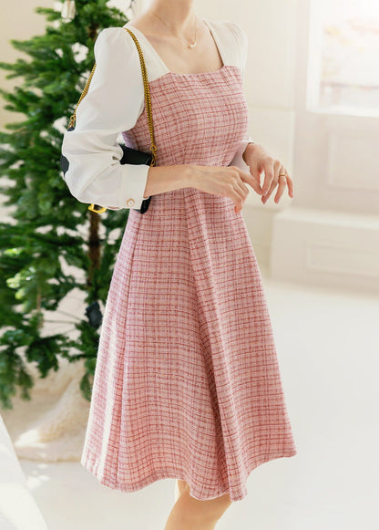 Classic Elegant Layered Tweed Flare Dress with Belt / Korean Style Feminine Mini Dress / Luxury wear Elegant Dress