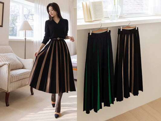 Elegant Feminin Knit Pleated Long Skirt / Korean Style Party Dress Skirt / Daily Dressy Warm Midi Skirt / Clasic Simple Fall Winter Skirt