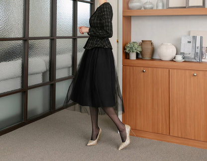 Elegant Feminin Long Sleeve Dress with Belt / Korean Style Peplum Jacket and Flare Skirt for One-piece Dress / Modern Chic Midi Dress