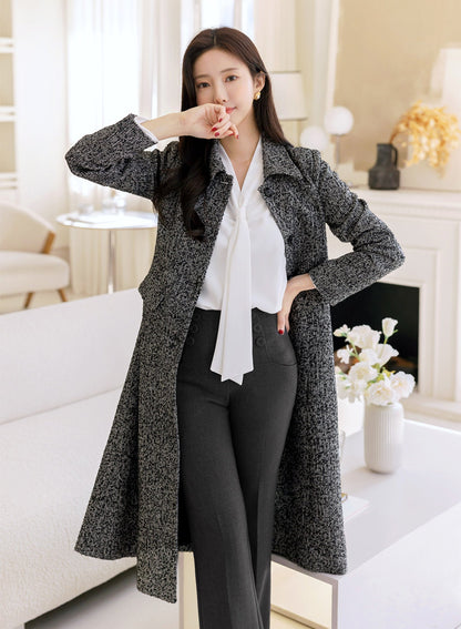 Elegant Feminine Classic Warm Coat with Belt / Korean Style Coat Jacket for Women / Women Long Single Coat