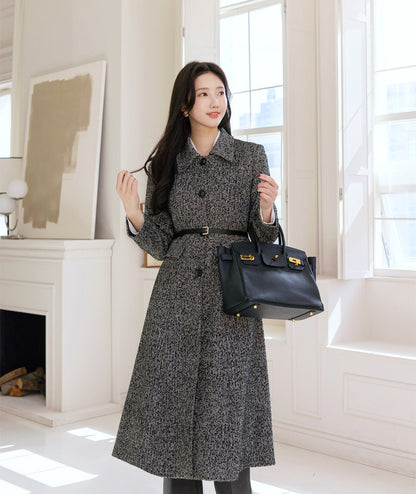 Elegant Feminine Classic Warm Coat with Belt / Korean Style Coat Jacket for Women / Women Long Single Coat