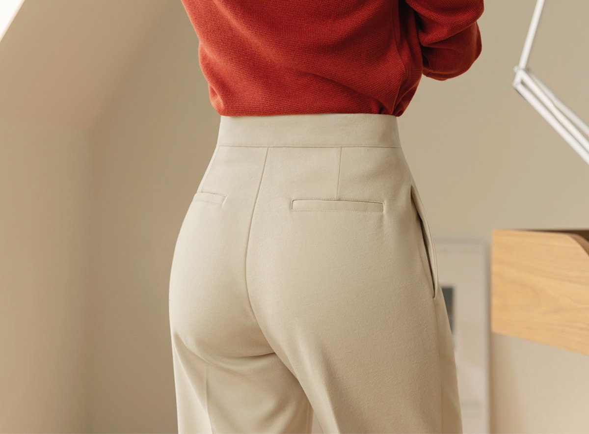 Comfortable Elegant Pin-Tuck Straight Slacks / Korean Style Women Semi-Wide Pants / Comfortable Office School Pants for Fall Winter