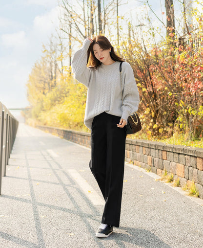 Comfortable Elegant Pin-Tuck Straight Slacks / Korean Style Women Semi-Wide Pants / Comfortable Office School Pants for Fall Winter