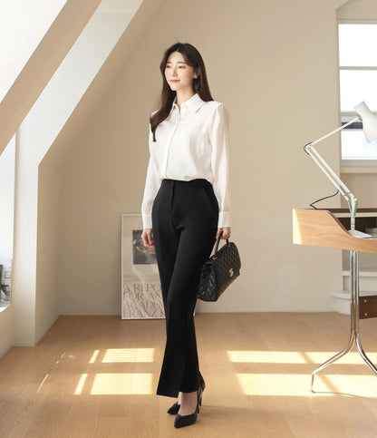 Elegant Feminine Slit Slacks for Women / Korean Style Pants, Comfortable Casual Office School Pants for Spring Fall