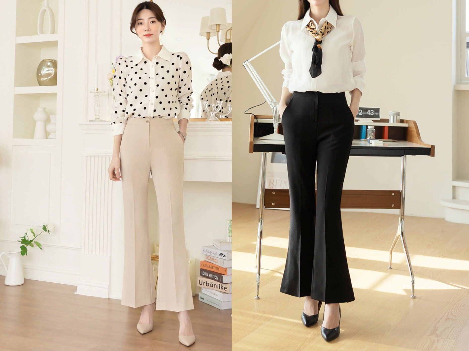 Elegant Feminine Slit Slacks for Women / Korean Style Pants, Comfortable Casual Office School Pants for Spring Fall