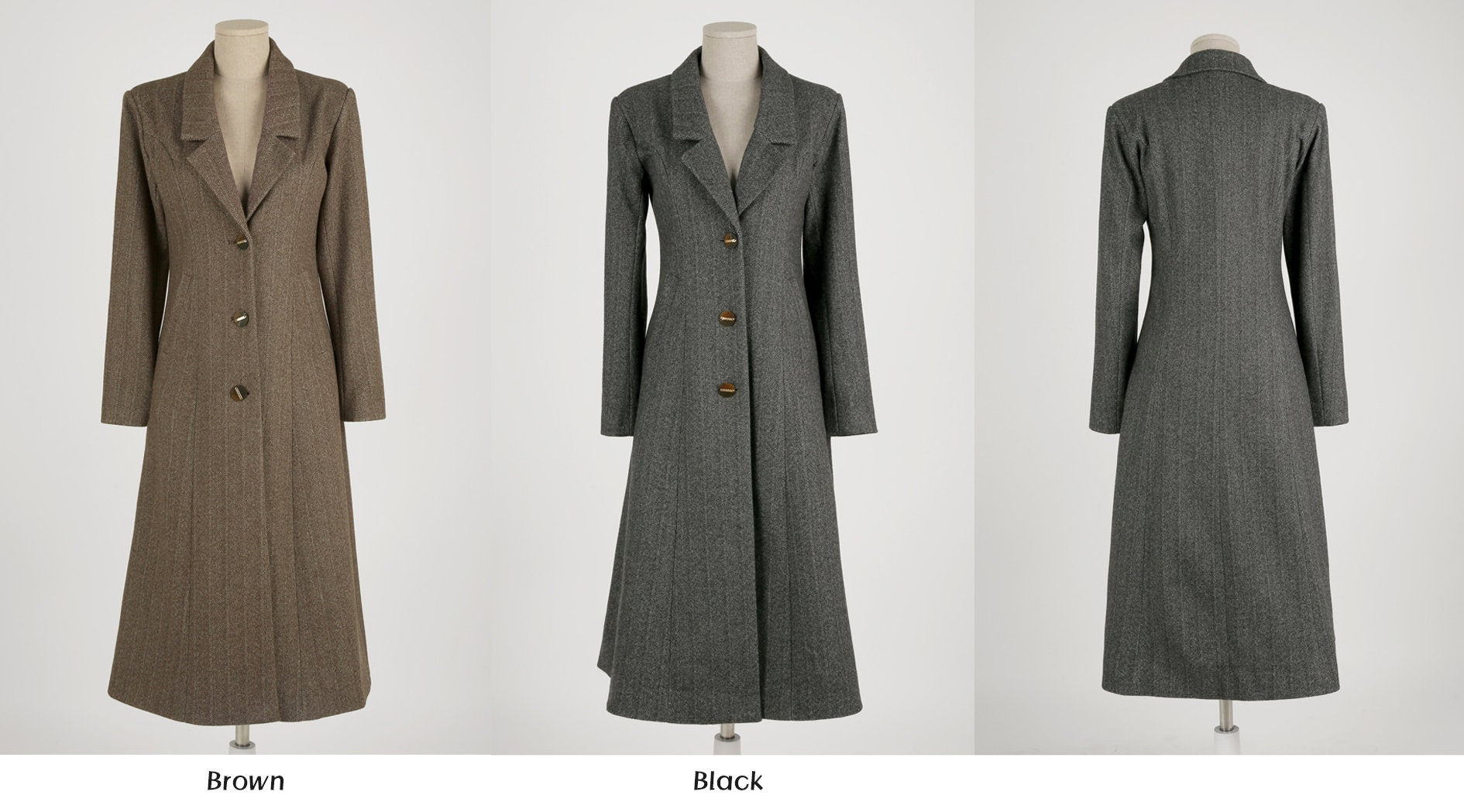 Elegant Classic Winter Coat for Women / Korean Style Tailored Collar Warm Jacket / A-line Herringbone Jacket